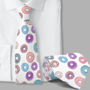 Colourful pastel doughnut pink and blue illustrati tie