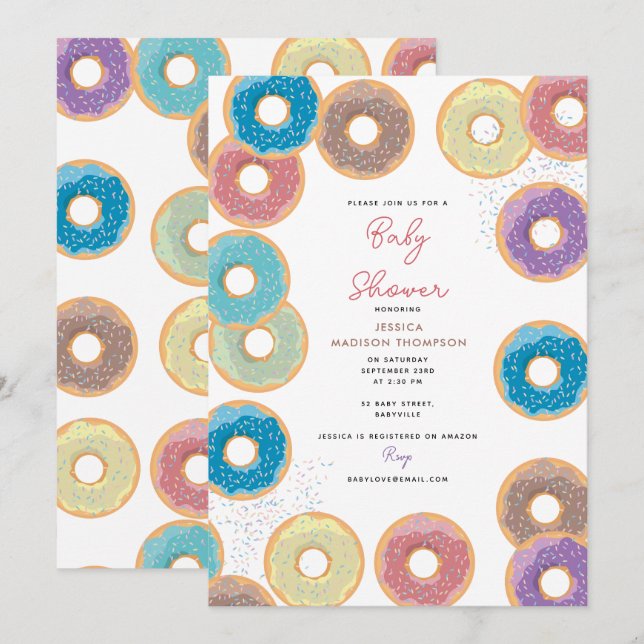 Colourful Pastel Doughnuts & Sprinkles Baby Shower Invitation (Front/Back)