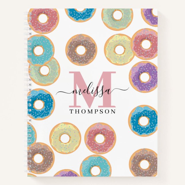 Colourful Pastel Doughnuts & Sprinkles Monogram Re Notebook (Front)