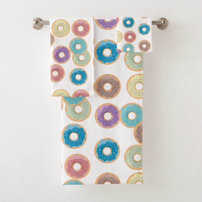 Colourful Pastel Doughnuts & Sprinkles Pattern Bath Towel Set (Insitu)