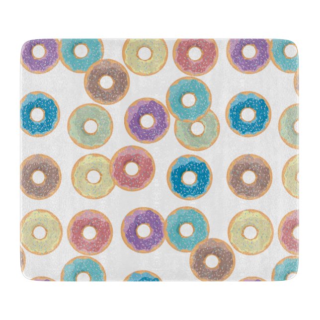 Colourful Pastel Doughnuts & Sprinkles Pattern Cutting Board (Front)