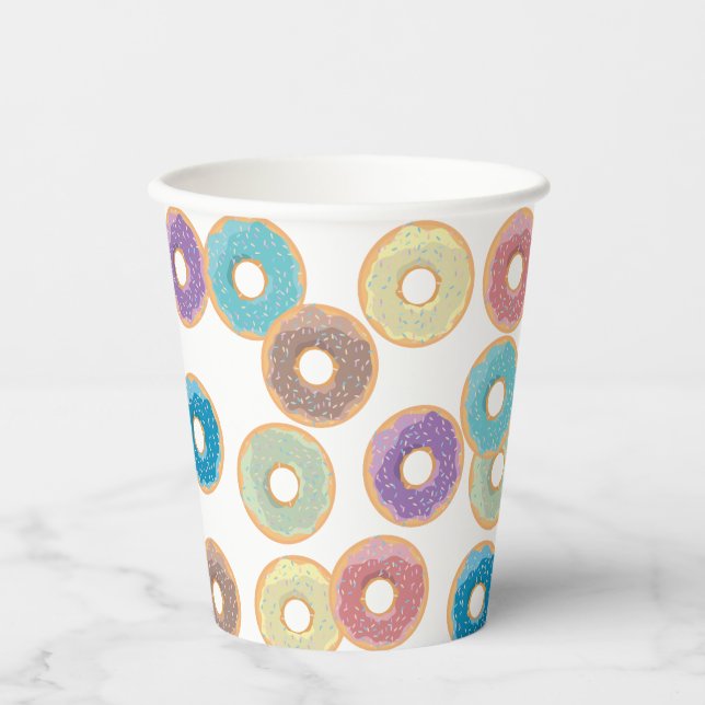 Colourful Pastel Doughnuts & Sprinkles Pattern Paper Cups (Front)