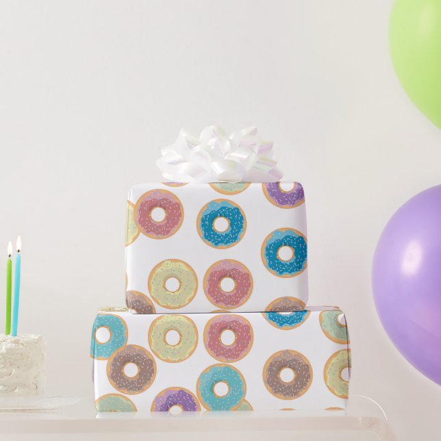 Colourful Pastel Doughnuts & Sprinkles Pattern Wrapping Paper (Party Gifts)