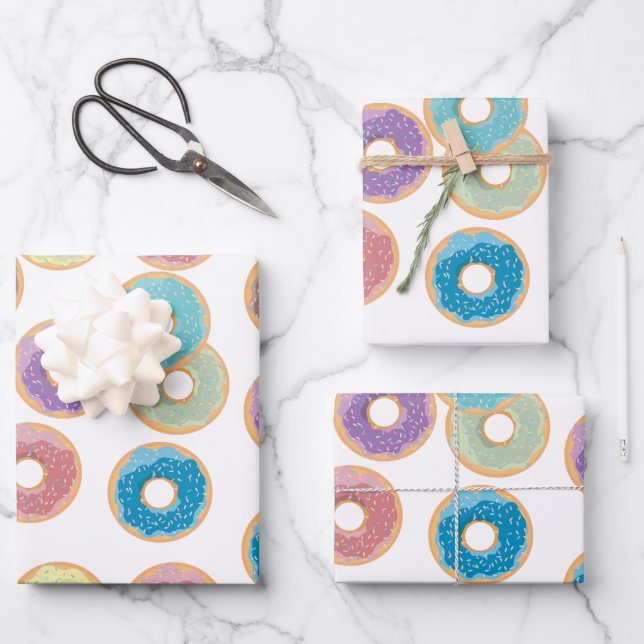 Colourful Pastel Doughnuts & Sprinkles Pattern Wrapping Paper Sheet (Front)