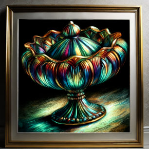 Colourful Pastel Drawing Antique Art Glass Compote Poster