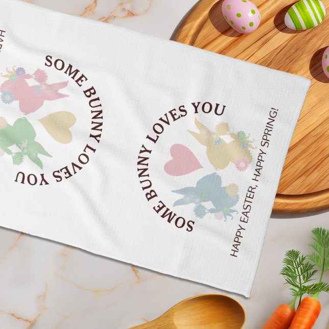 Colourful Pastel Easter Bunnies with Heart Tea Towel (Creator Uploaded)