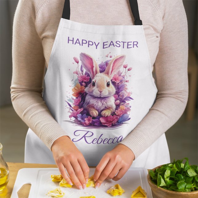 Colourful Pastel Easter Bunny & Watercolor Florals Apron (Creator Uploaded)