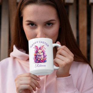 Colourful Pastel Easter Bunny & Watercolor Florals Coffee Mug