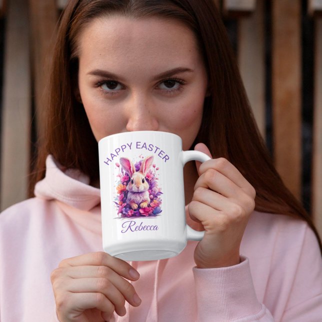 Colourful Pastel Easter Bunny & Watercolor Florals Coffee Mug (Creator Uploaded)