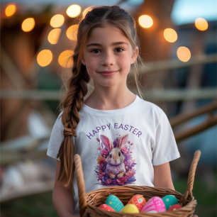 Colourful Pastel Easter Bunny & Watercolor Florals T-Shirt