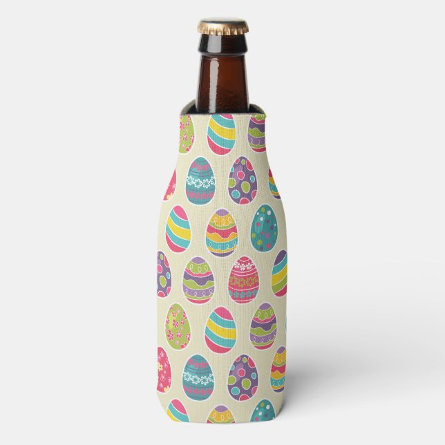 Colourful Pastel Easter Eggs Cute Pattern Bottle Cooler (Bottle Front)