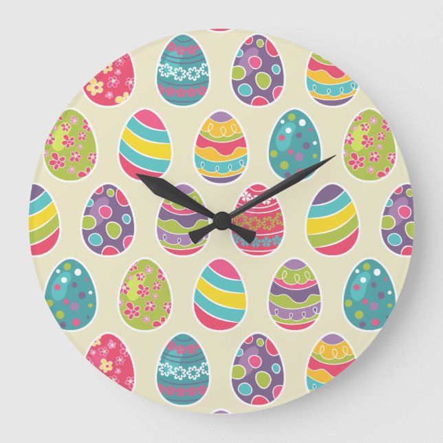 Colourful Pastel Easter Eggs Cute Pattern Large Clock (Front)