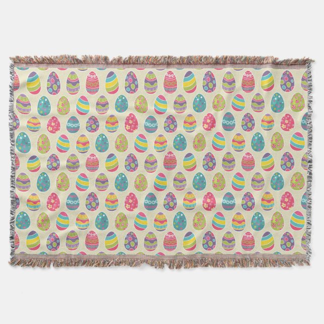 Colourful Pastel Easter Eggs Cute Pattern Throw Blanket (Front)