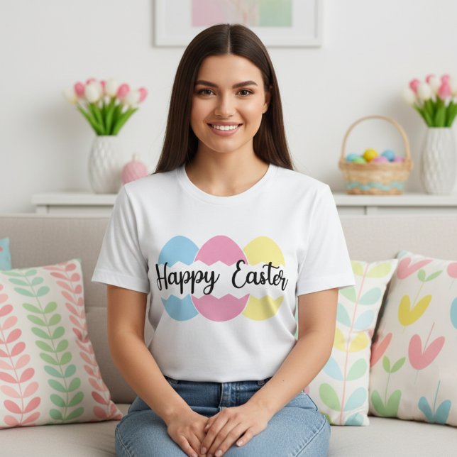 Colourful Pastel Eggs Happy Easter T-Shirt (Colorful Pastel Eggs Happy Easter T-Shirt)