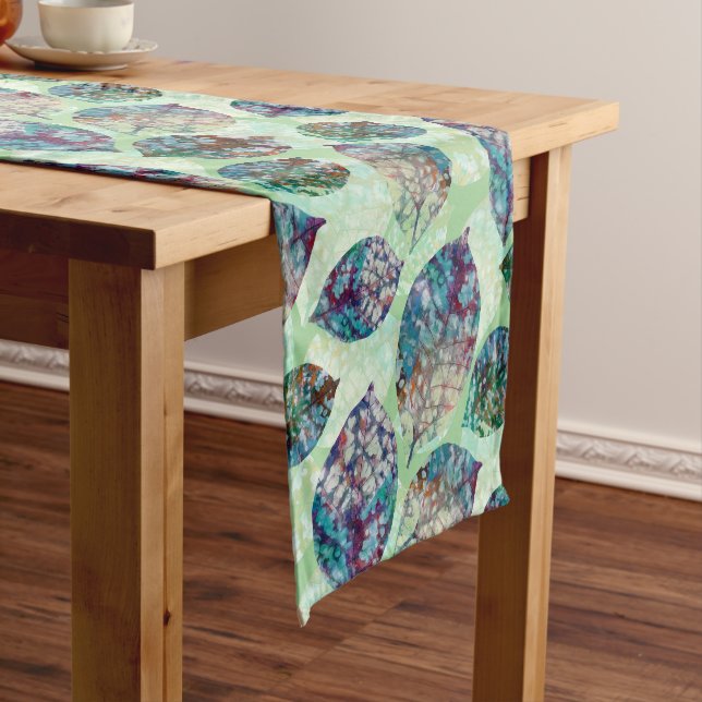 Colourful Pastel Fall Leaves Short Table Runner (In Situ)