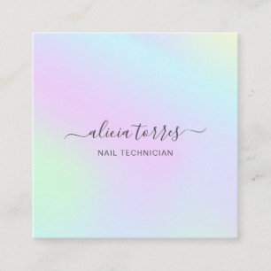 Colourful Pastel Feminine Pretty Holographic Square Business Card