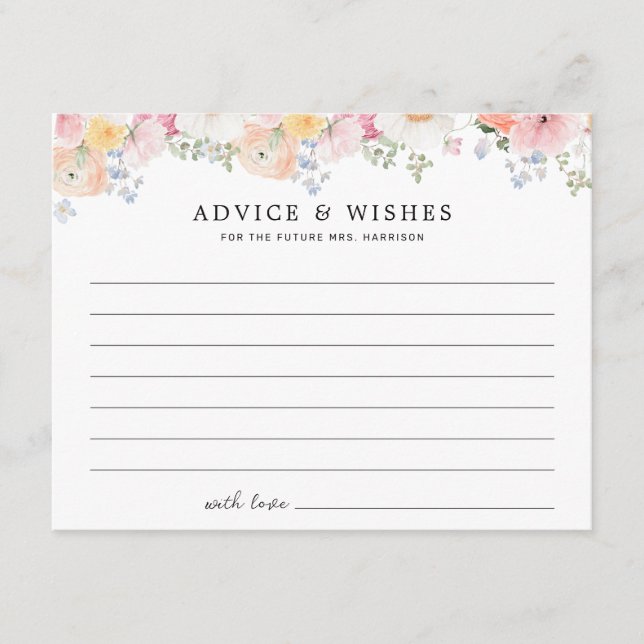 Colourful Pastel Floral Bridal Shower Advice Card (Front)
