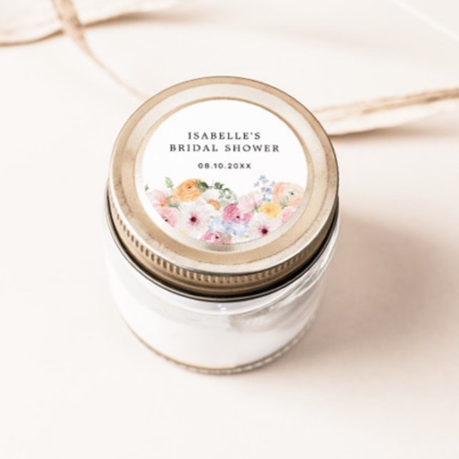 Colourful Pastel Floral Bridal Shower Classic Round Sticker (Creator Uploaded)