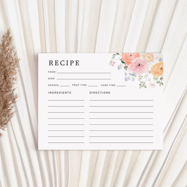 Colourful Pastel Floral Bridal Shower Recipe Card (Creator Uploaded)