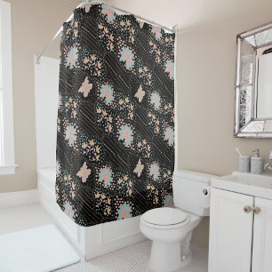 Colourful Pastel Floral Butterflies Batic pattern Shower Curtain