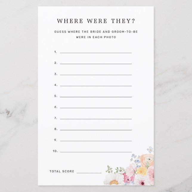 Colourful Pastel Floral Where Were They Game (Front)