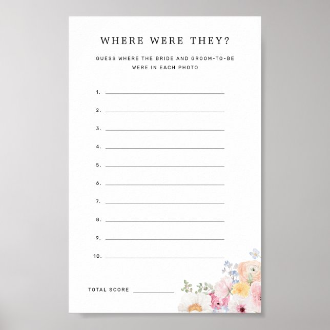 Colourful Pastel Floral Where Were They Game Poster (Front)