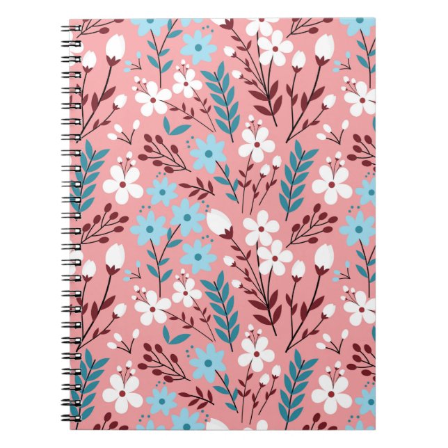 Colourful pastel Flower Seamless Pattern with pink Notebook (Front)