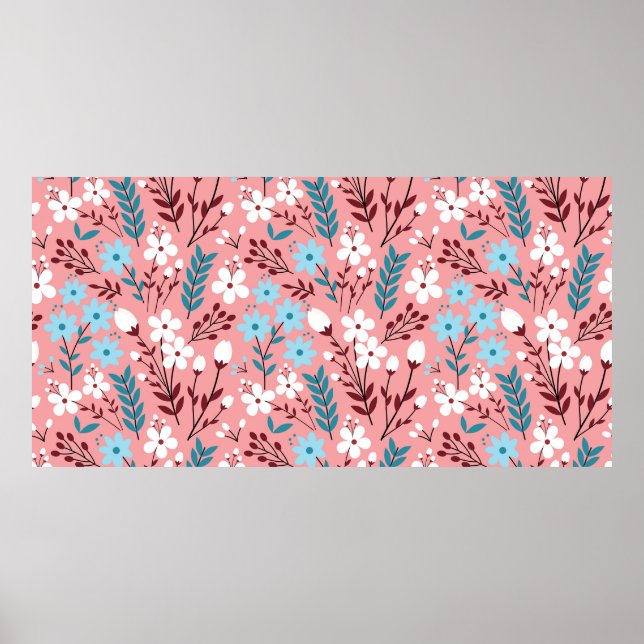Colourful pastel Flower Seamless Pattern with pink Poster (Front)
