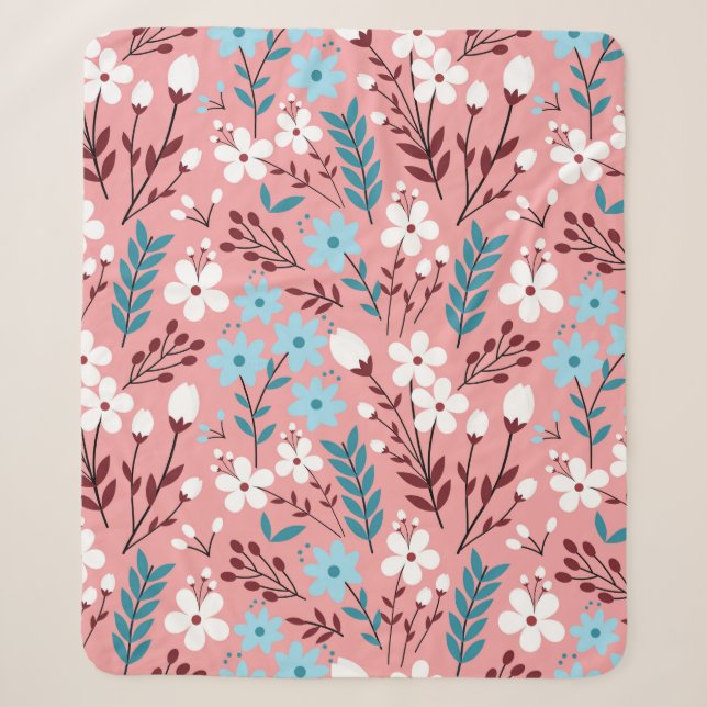 Colourful pastel Flower Seamless Pattern with pink Sherpa Blanket (Front)