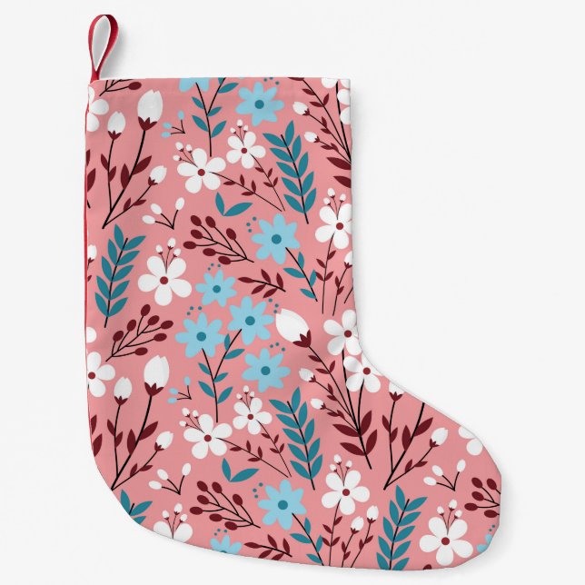 Colourful pastel Flower Seamless Pattern with pink Small Christmas Stocking (Front)