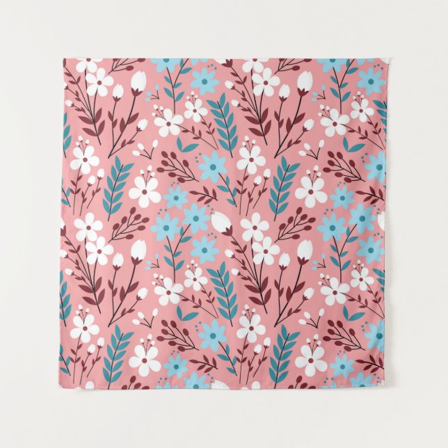 Colourful pastel Flower Seamless Pattern with pink Tapestry (Front)