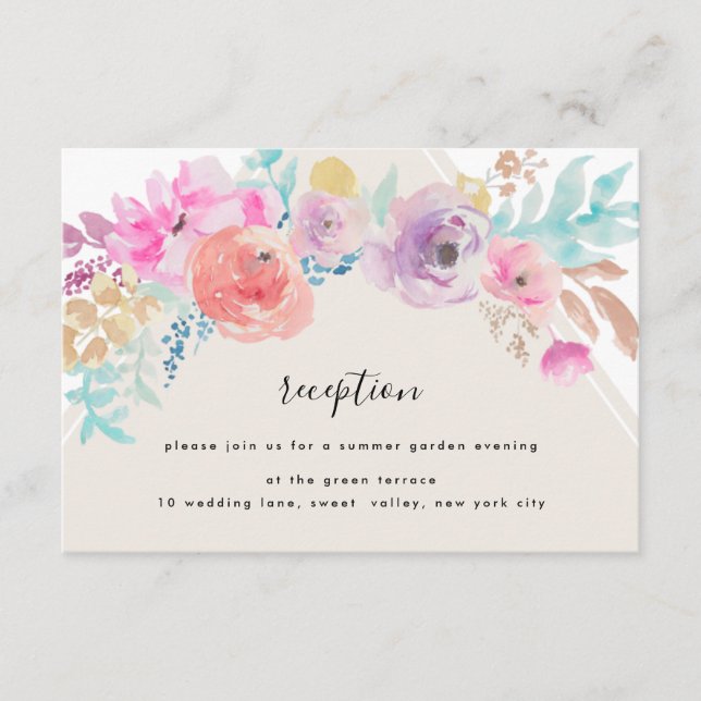 Colourful Pastel Flower Wedding Reception Card (Front)