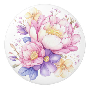 Colourful Pastel Flowers Floral Ceramic Knob