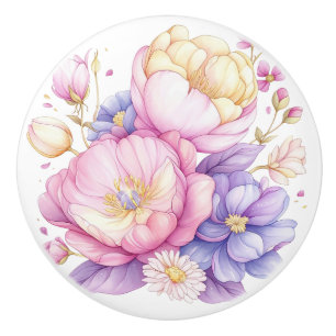 Colourful Pastel Flowers Floral Ceramic Knob