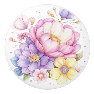 Colourful Pastel Flowers Floral Ceramic Knob