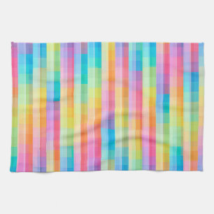 Colourful Pastel Geometric Tiles Squares Pattern   Tea Towel