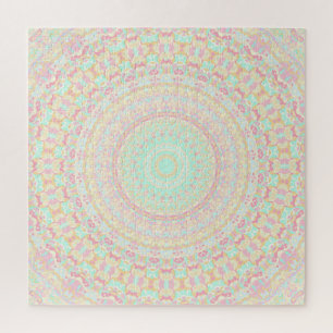 Colourful Pastel Groovy Trippy Boho Hippie Mandala Jigsaw Puzzle