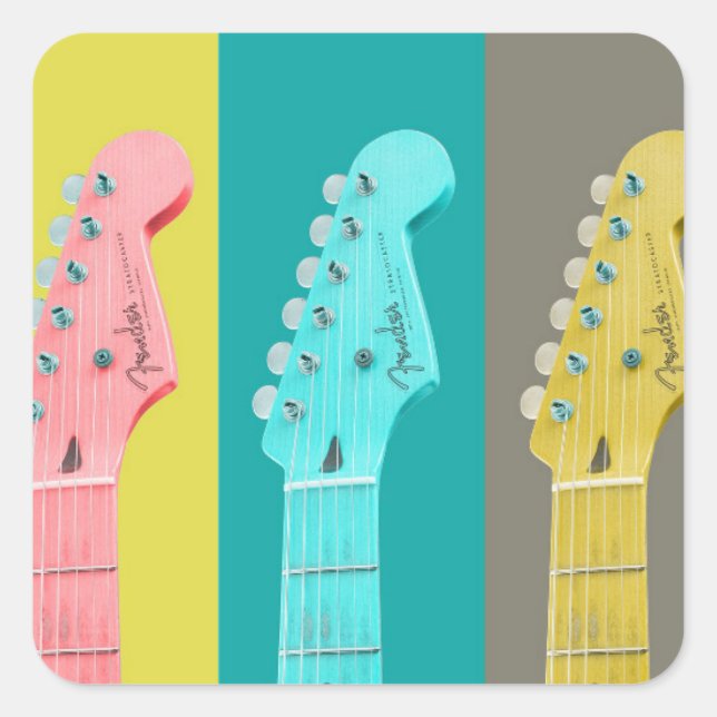 Colourful pastel guitar girl music square sticker (Front)
