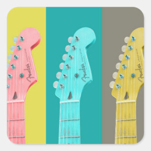 Colourful pastel guitar girl music square sticker