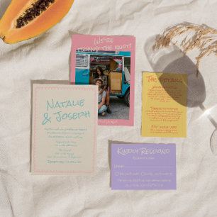 Colourful Pastel Hand Written Spring Photo Wedding Invitation