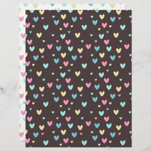 Colourful Pastel Hearts all over Scrapbook Paper (Front/Back)