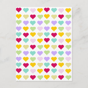 Colourful pastel hearts pattern postcard