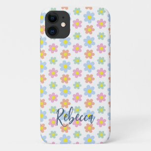 Colourful pastel hippy flowers girly 70s design iPhone 11 case