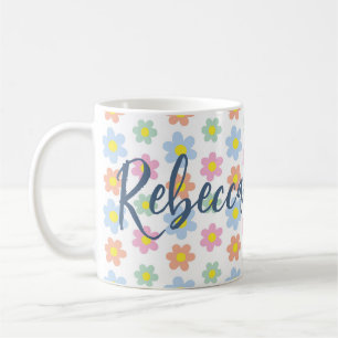 Colourful pastel hippy flowers girly 70s design coffee mug