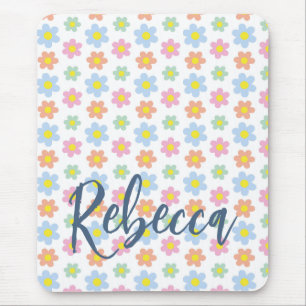Colourful pastel hippy flowers girly 70s design mouse mat