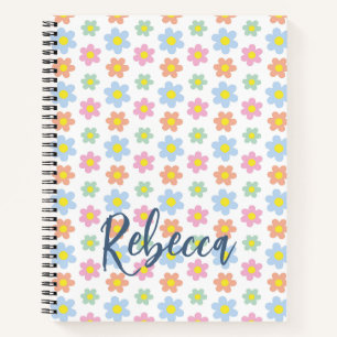 Colourful pastel hippy flowers girly 70s design notebook