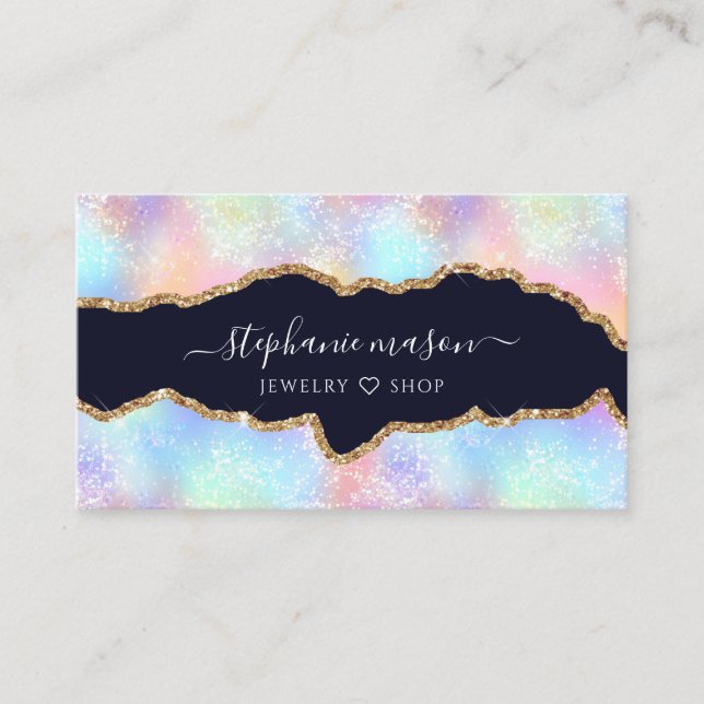 Colourful Pastel Holographic Glitter Agate Girly Calling Card (Front)