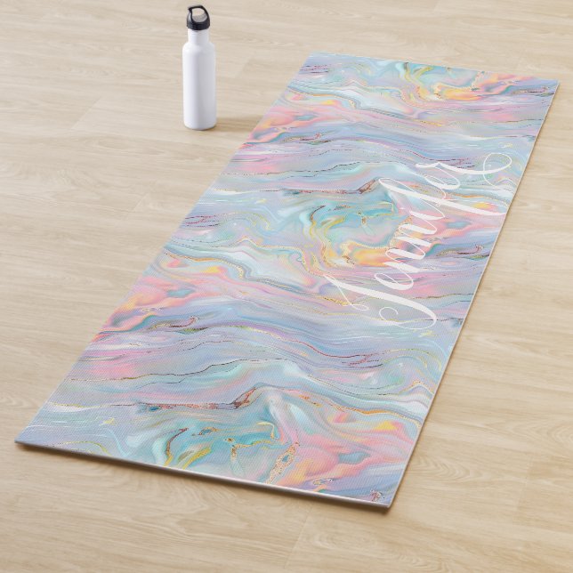 Colourful Pastel Holographic Marble Swirls Yoga Mat (In Situ)
