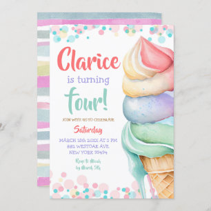 Colourful pastel Ice Cream Birthday Invitation