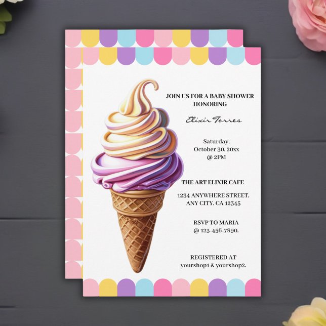 Colourful Pastel Ice Cream Sundae Baby Shower Invitation (Creator Uploaded)